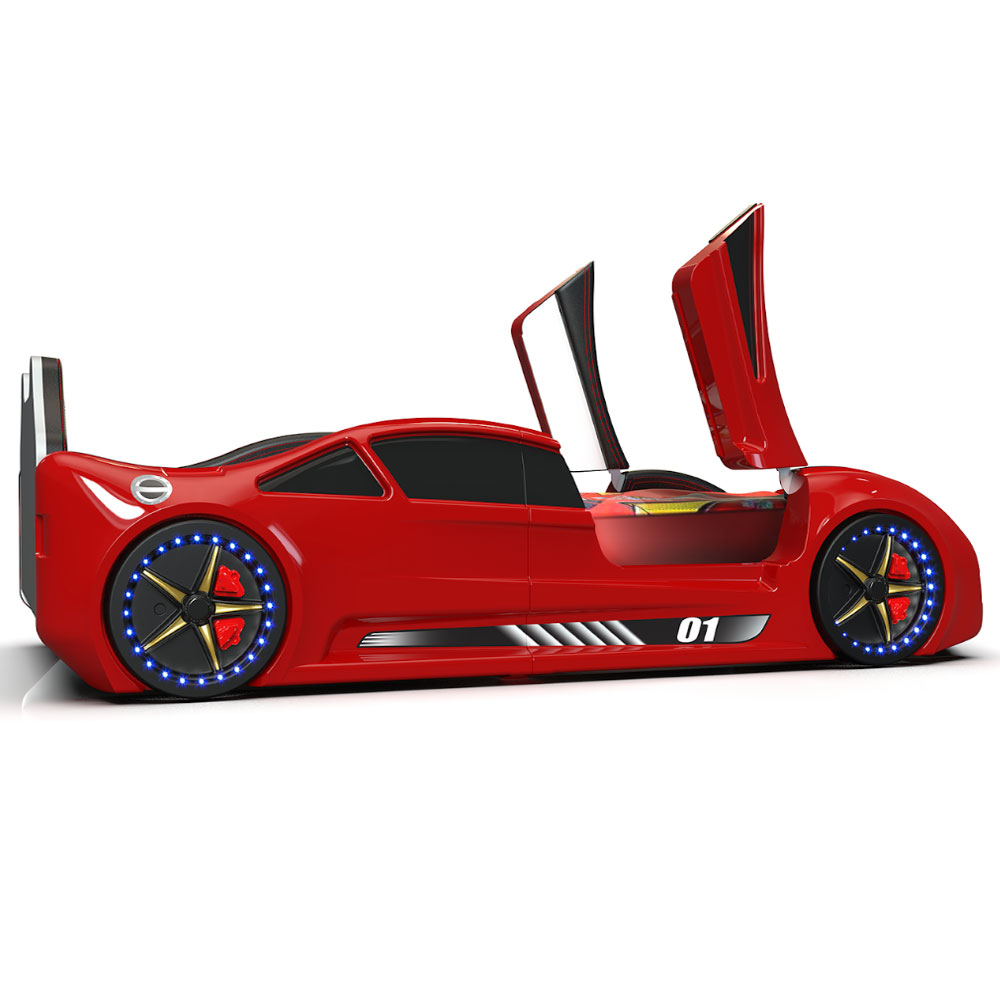 Motori Red ABS Lamborghini Children Car Bed with Leather Seat and LED