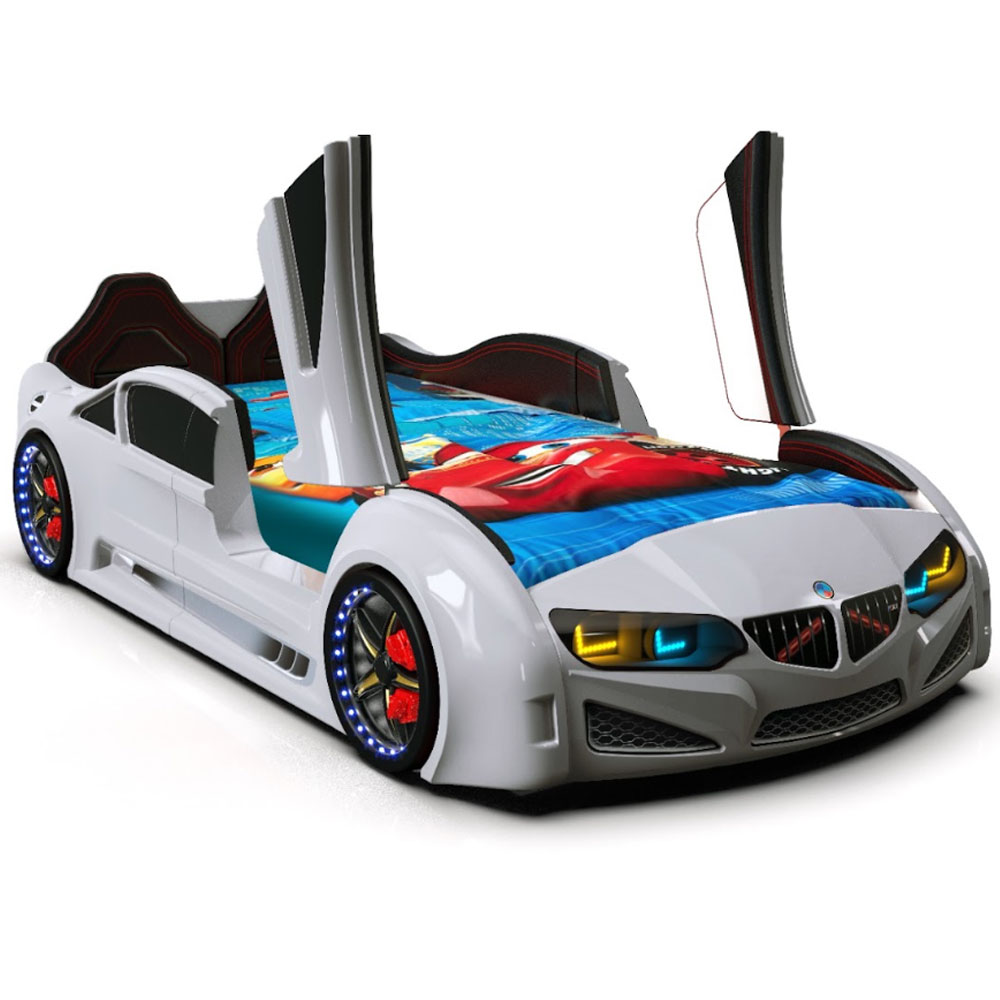 Motori White ABS BMW Children Car Bed with Leather Seat and LED