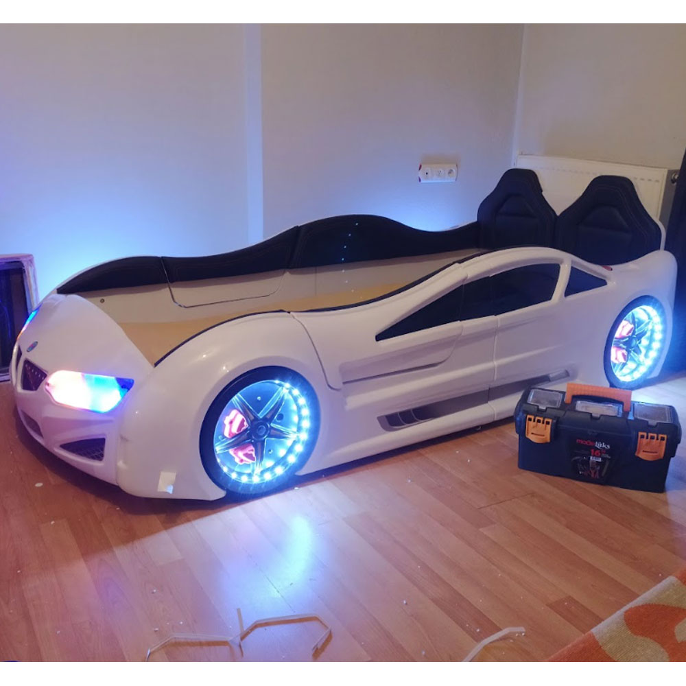 Motori White ABS BMW Children Car Bed with Leather Seat and LED
