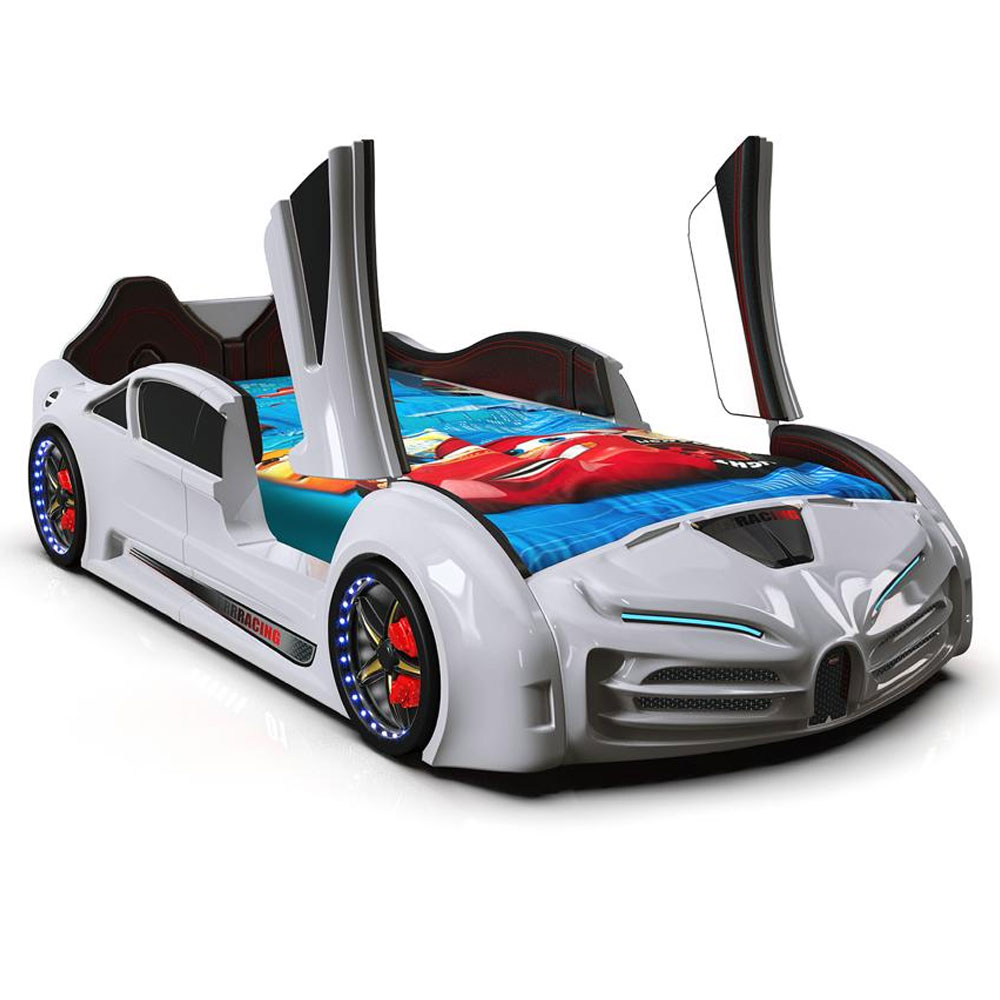 Motori White ABS Bugatti Children Car Bed with Leather Seat and LED