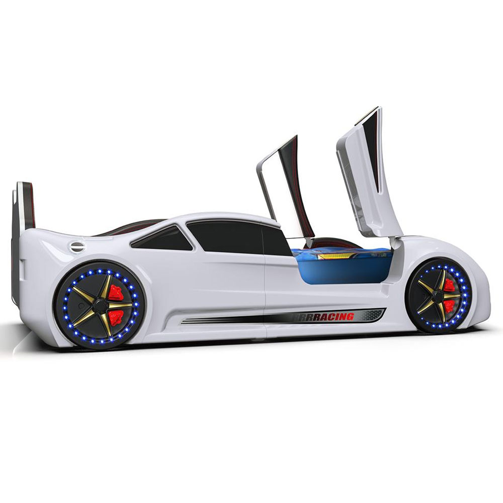 Motori White ABS Bugatti Children Car Bed with Leather Seat and LED