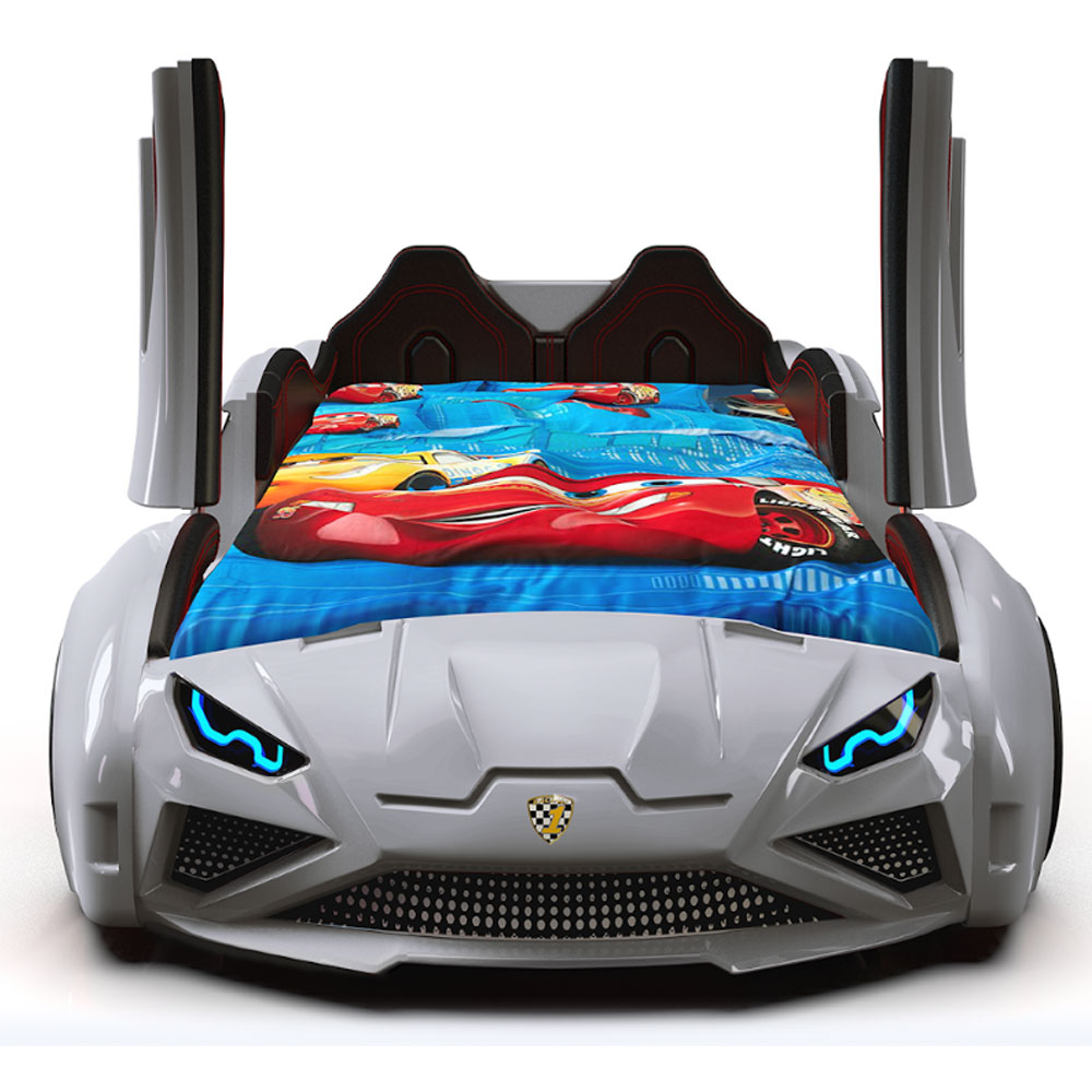 Motori White ABS Lamborghini Children Car Bed with Leather Seat and LED