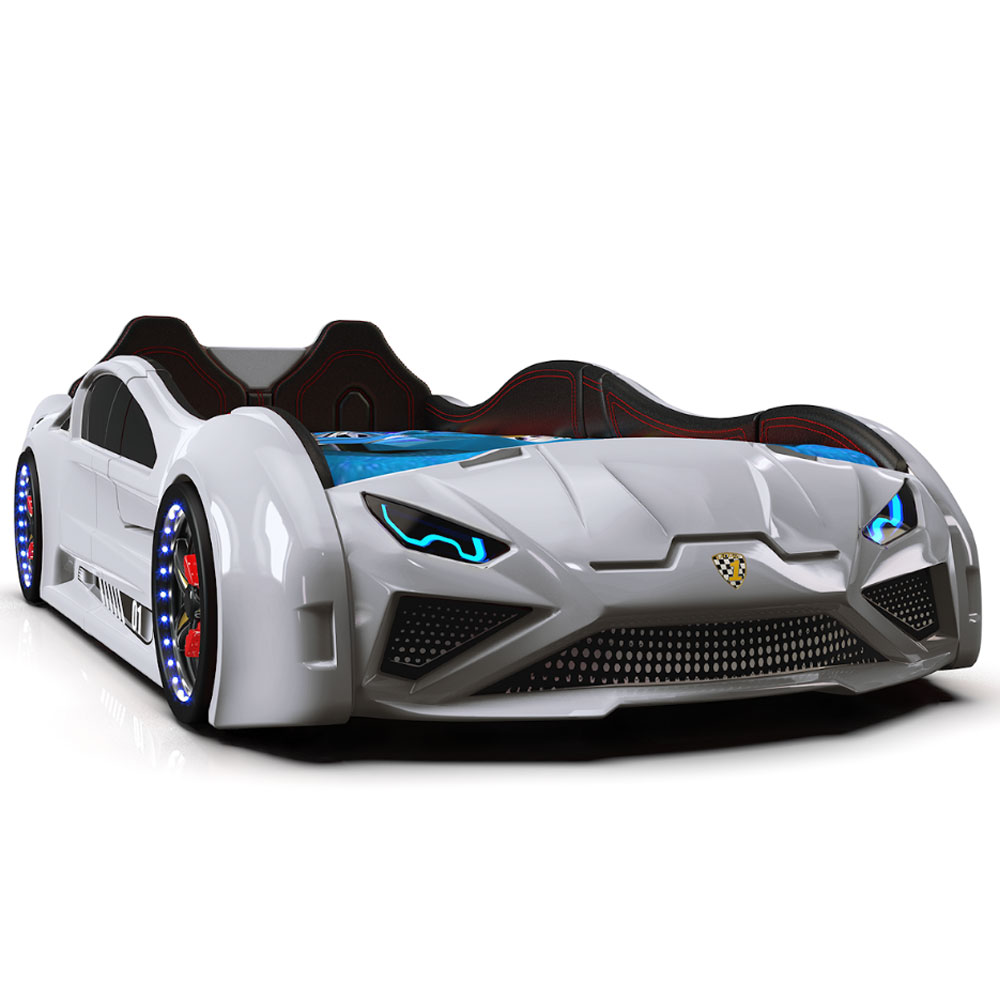 Motori White ABS Lamborghini Children Car Bed with Leather Seat and LED