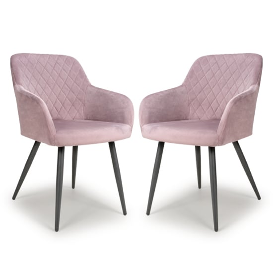 Moua Dusky Pink Brushed Velvet Dining Chairs In Pair