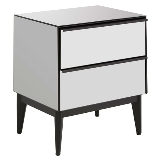 Mouhoun Mirrored Glass Bedside Cabinet In Grey And Black