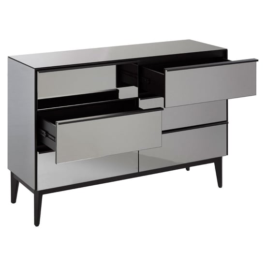 Mouhoun Mirrored Glass Chest Of 6 Drawers In Grey And Black_3