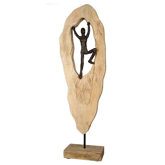 Photo of Mountainclimber aluminium sculpture in bronze with wooden frame