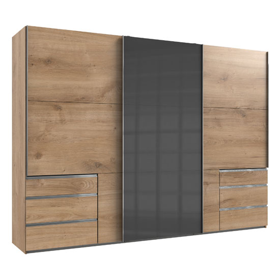 Read more about Moyd mirrored sliding wardrobe in grey and planked oak 3 doors