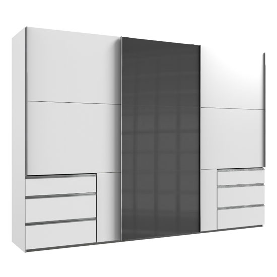 Moyd Mirrored Sliding Wardrobe In Grey And White 3 Doors Furniture in