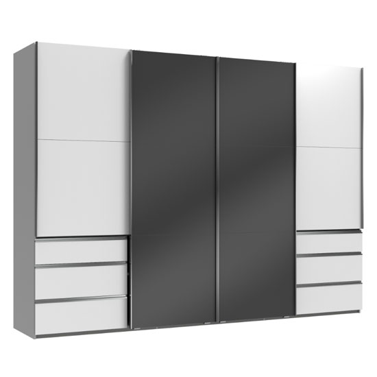 Read more about Moyd mirrored sliding wardrobe in grey and white 4 doors