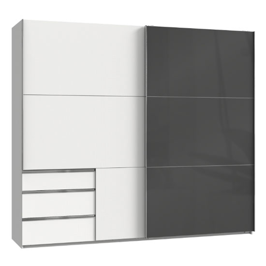 Read more about Moyd mirrored sliding wide wardrobe in grey and white