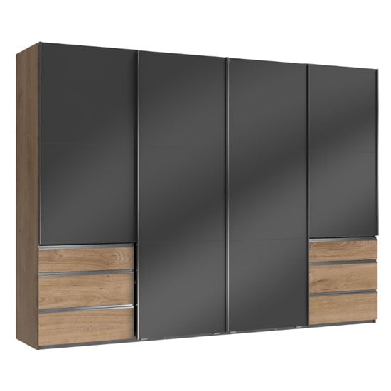 Product photograph of Moyd Wooden Sliding Wardrobe In Grey And Planked Oak 4 Doors from Furniture in Fashion