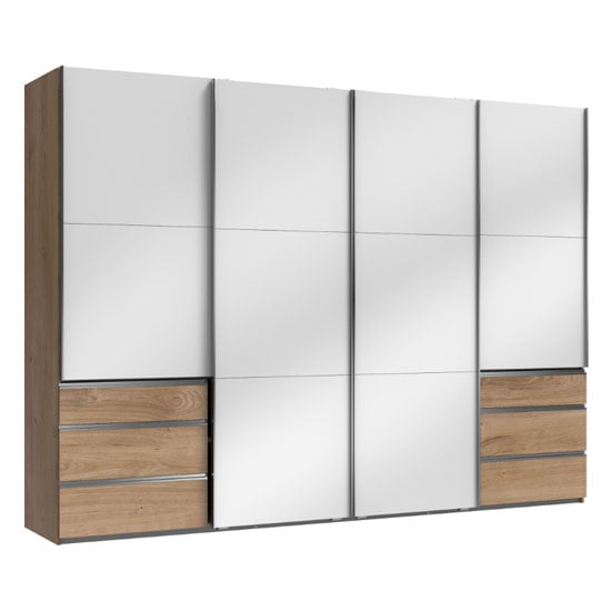 Read more about Moyd wooden sliding wardrobe in white and planked oak 4 doors