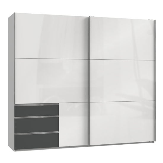 Read more about Moyd wooden sliding wide wardrobe in white and graphite