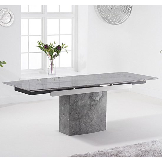 Molarity Extending Wooden Dining Table In Grey Marble Effect_3