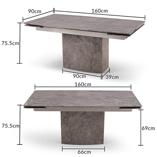 Molarity Extending Wooden Dining Table In Grey Marble Effect_7