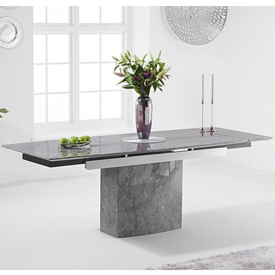 Molarity Extending Wooden Dining Table In Grey Marble Effect