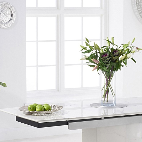 Molarity Extending Wooden Dining Table In White Marble Effect_2