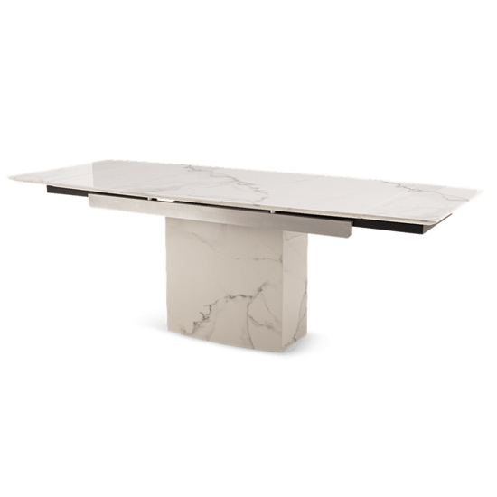 Molarity Extending Wooden Dining Table In White Marble Effect_5