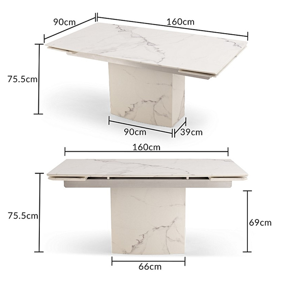 Molarity Extending Wooden Dining Table In White Marble Effect_7
