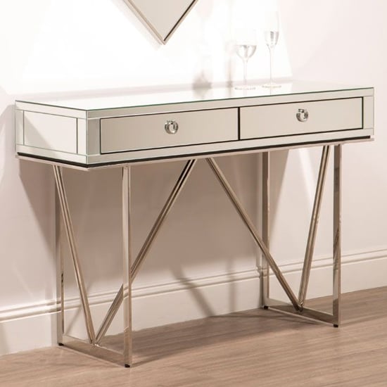 Mpingo Mirrored Console Table With Silver Stainless Steel Frame