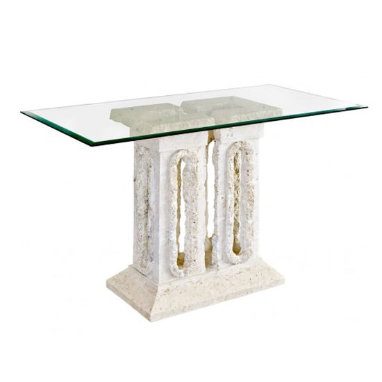 Photo of Tower macatan stone console table with glass top