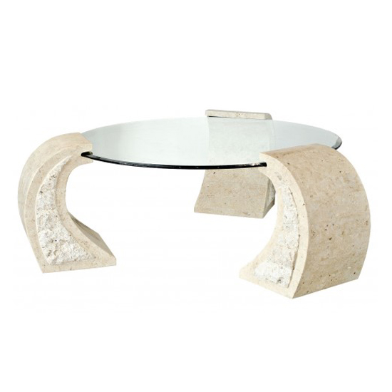 Photo of Poisindon macatan stone coffee table round in clear glass top