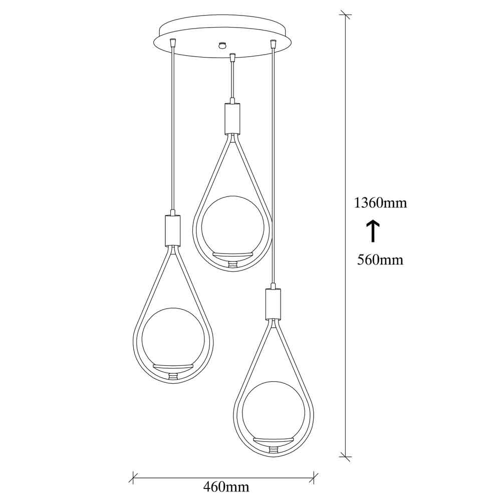 Mudoni 3 Light Metal Ceiling Pendant Light in Black