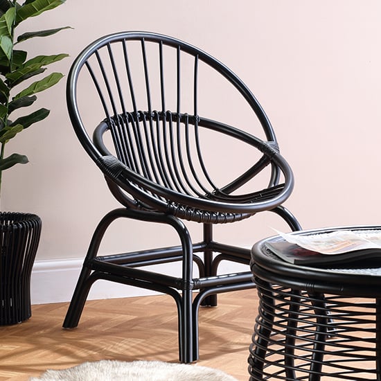 Product photograph of Muenster Round Rattan Accent Chair In Black from Furniture in Fashion