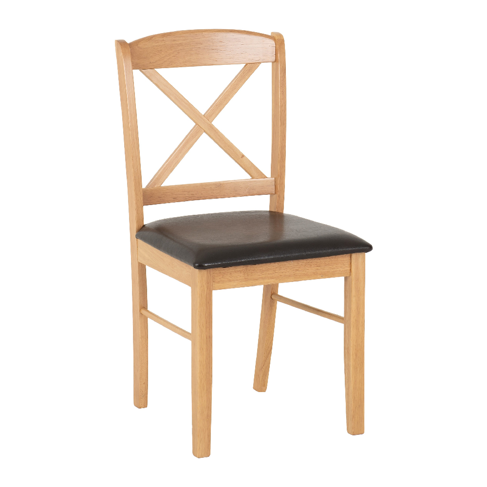 Muirkirk Oak Wooden Dining Chairs With Leather Seat In Pair