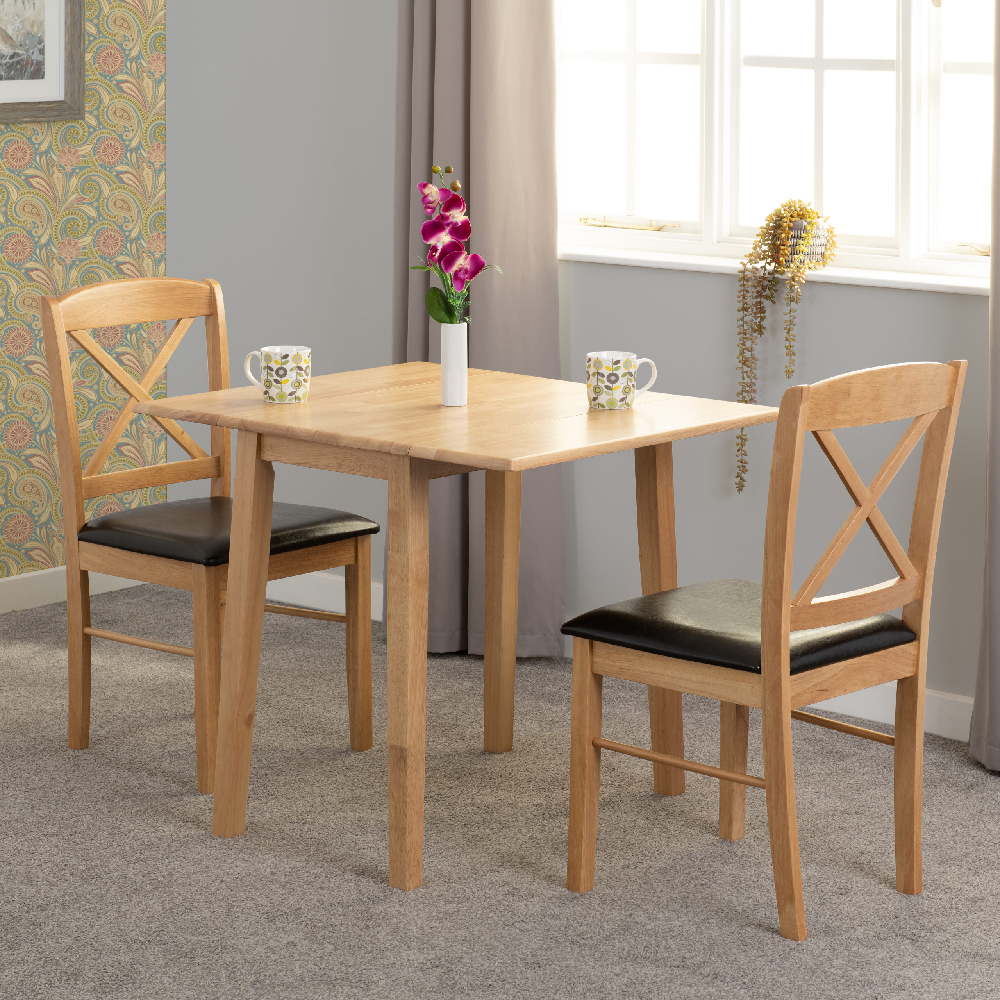 Read more about Muirkirk wooden drop leaf dining table with 2 chairs in oak