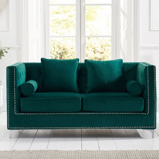 Mulberry Modern Fabric 2 Seater Sofa In Green Velvet 38073 Click To Enlarge