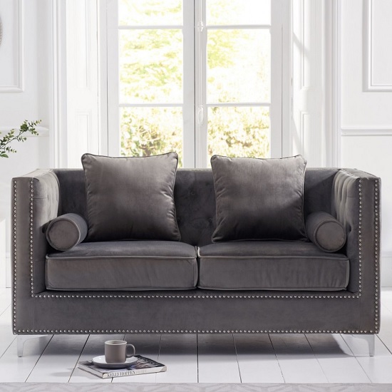 Mulberry Modern Fabric 2 Seater Sofa In Grey Velvet 38065 Click To Enlarge