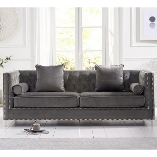 Mulberry Modern Fabric 4 Seater Sofa In Grey Velvet