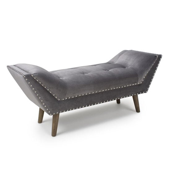 Product photograph of Merido Medium Brushed Velvet Chaise In Grey With Wooden Feet from Furniture in Fashion