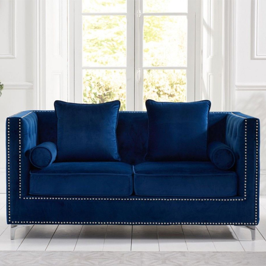 Mulberry Velvet Upholstered 2 Seater Sofa In Blue_2