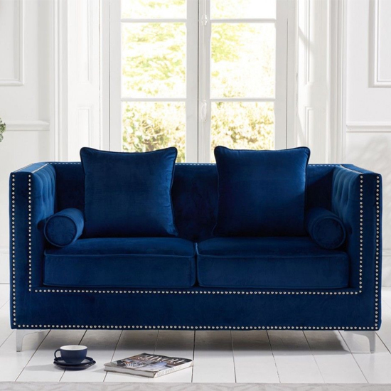Mulberry Velvet Upholstered 2 Seater Sofa In Blue