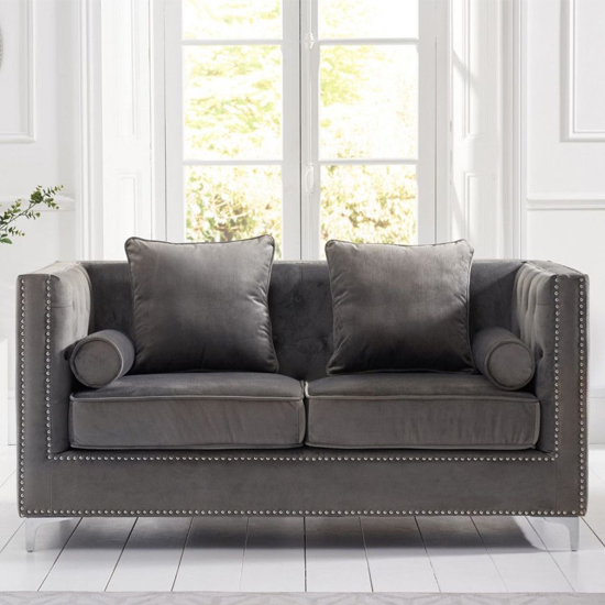Mulberry Velvet Upholstered 2 Seater Sofa In Grey_2