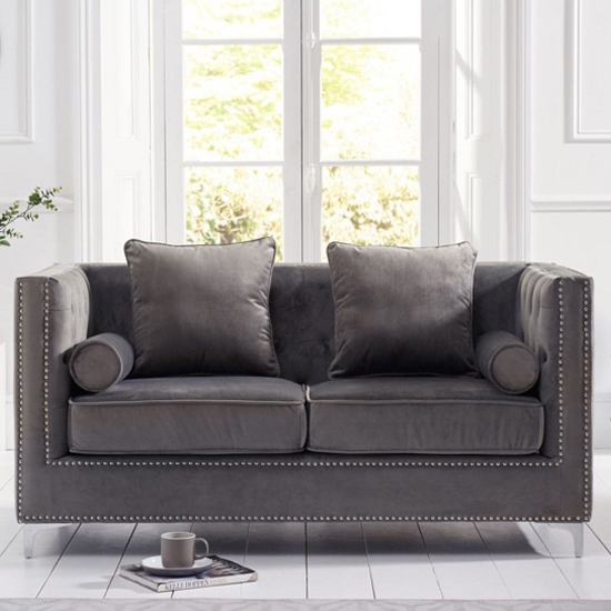 Mulberry Velvet Upholstered 2 Seater Sofa In Grey