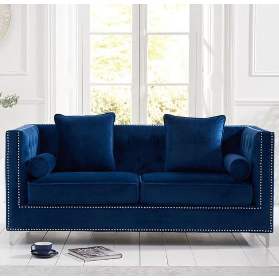 Mulberry Velvet Upholstered 3 Seater Sofa In Blue