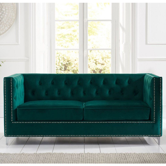 Mulberry Velvet Upholstered 3 Seater Sofa In Green_2