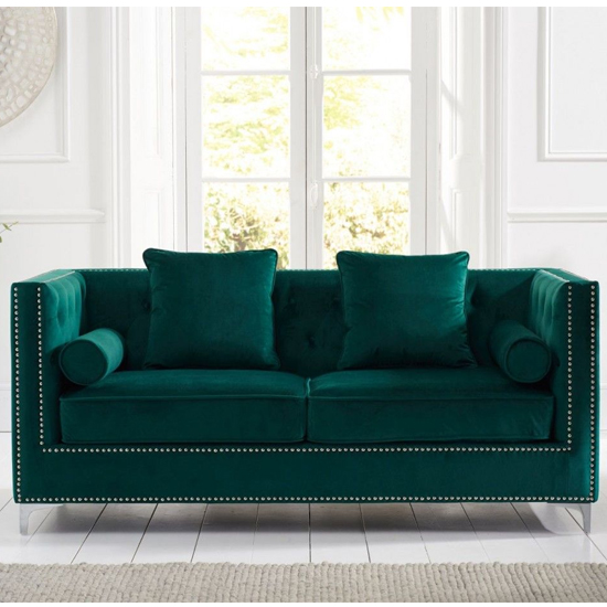 Mulberry Velvet Upholstered 3 Seater Sofa In Green