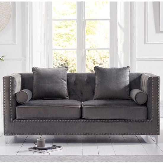 Mulberry Velvet Upholstered 3 Seater Sofa In Grey