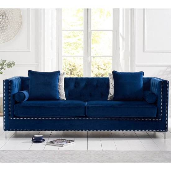 Mulberry Velvet Upholstered 4 Seater Sofa In Blue