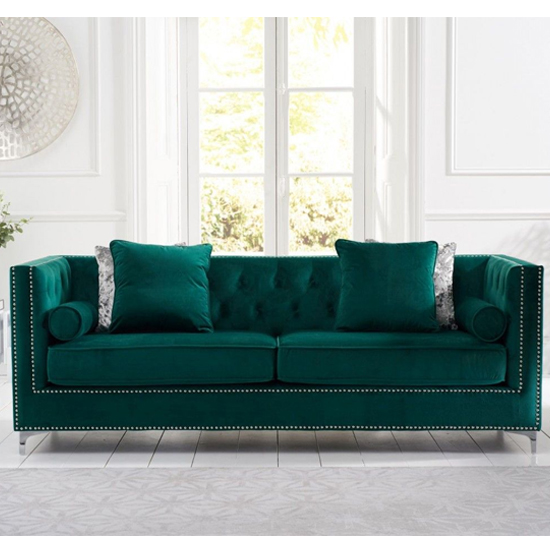 Mulberry Velvet Upholstered 4 Seater Sofa In Green