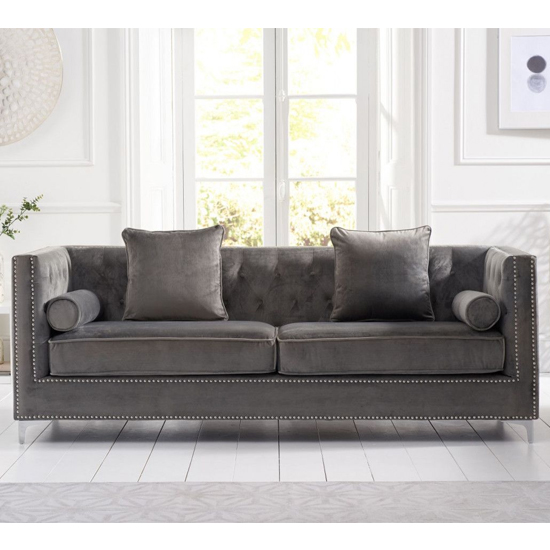 Mulberry Velvet Upholstered 4 Seater Sofa In Grey_2