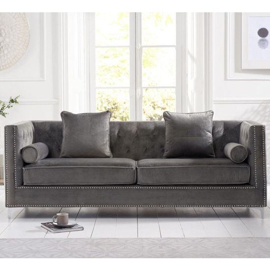 Mulberry Velvet Upholstered 4 Seater Sofa In Grey
