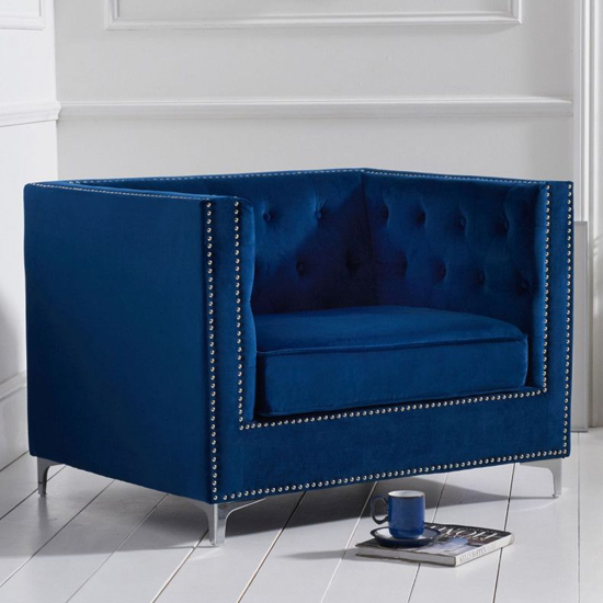 Mulberry Velvet Upholstered Armchair In Blue_2