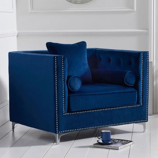 Mulberry Velvet Upholstered Armchair In Blue