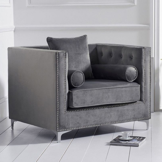Mulberry Velvet Upholstered Armchair In Grey